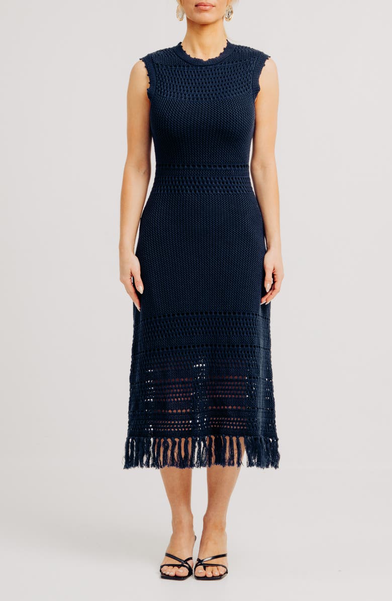Torn by Ronny Kobo Colette Open Stitch Cotton & Cashmere Sweater Dress, Main, color, Navy