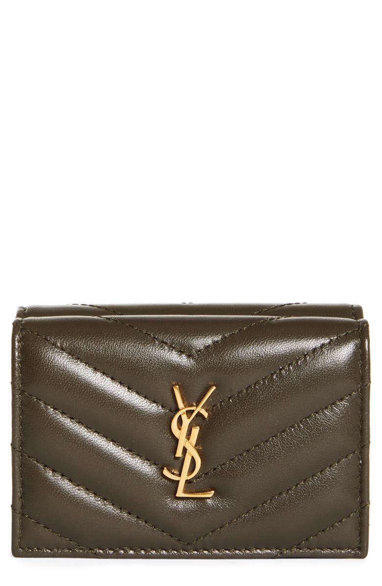 Saint Laurent Tiny Matelasse Origami Trifold Leather Wallet, Main, color, Light Musk