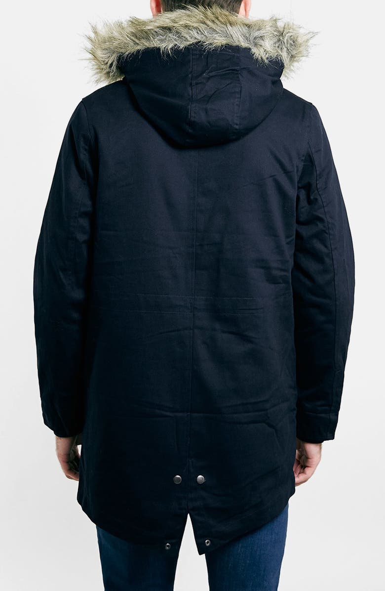 Topman Faux Fur Trim Heavyweight Parka, Alternate, color, 