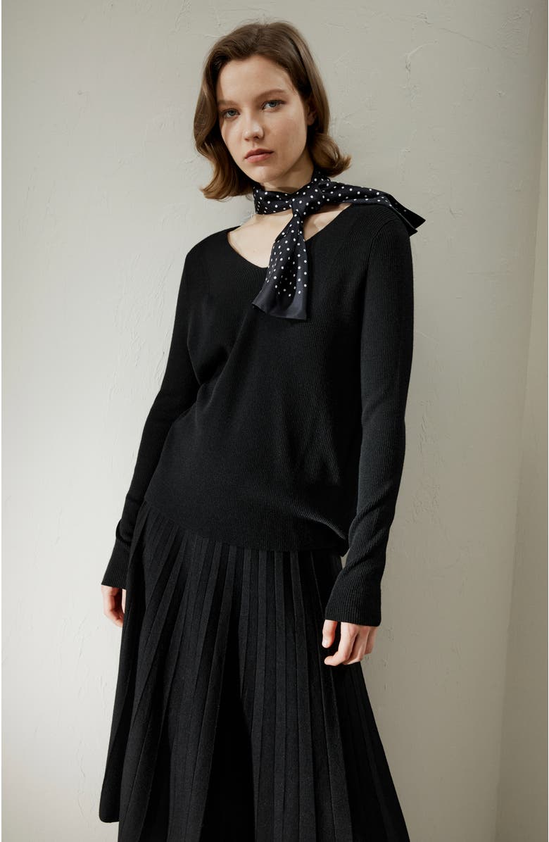 Lilysilk V-neck Ultra-fine Merino Wool Sweater, Alternate, color, Black