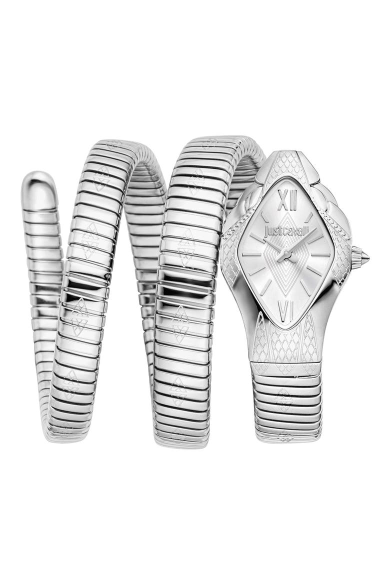 Coiled Snake Bracelet Watch, 22mm x 36.5mm, Main, color, SILVER