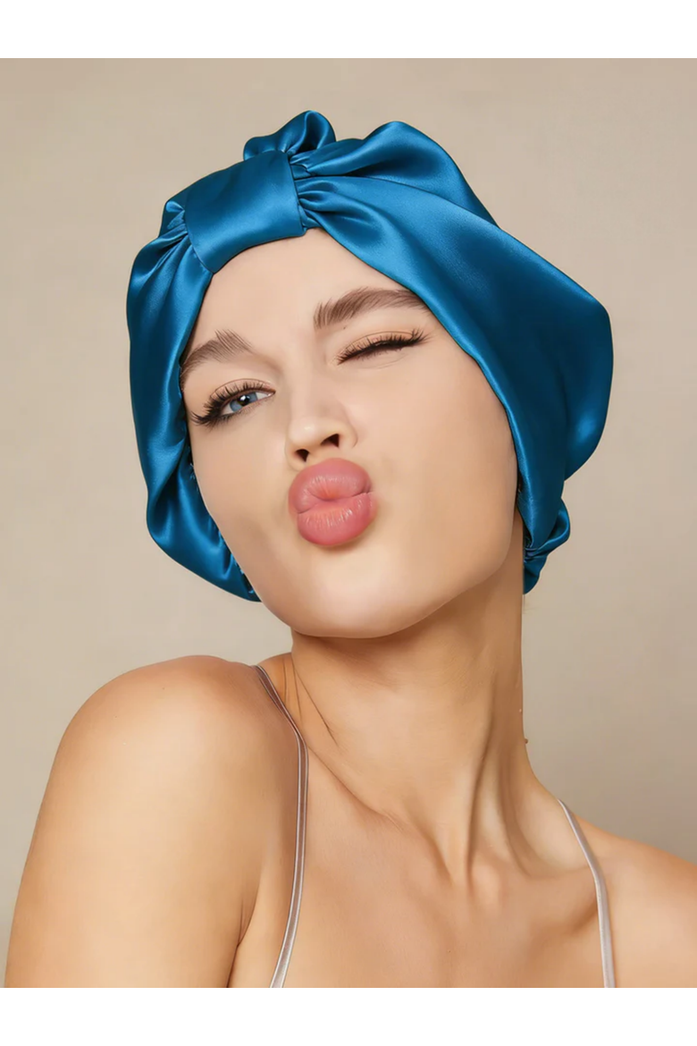 100% Mulberry Silk Sleep Bonnet, Main, color, Teal