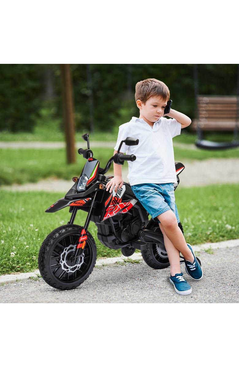 Qaba 12V Kids Motorcycle, Aprilia Licenced with Training Wheels, Spring Suspension, Alternate, color, Red