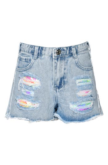 Shop Hannah Banana Kids' Sequin Distressed Cutoff Denim Shorts