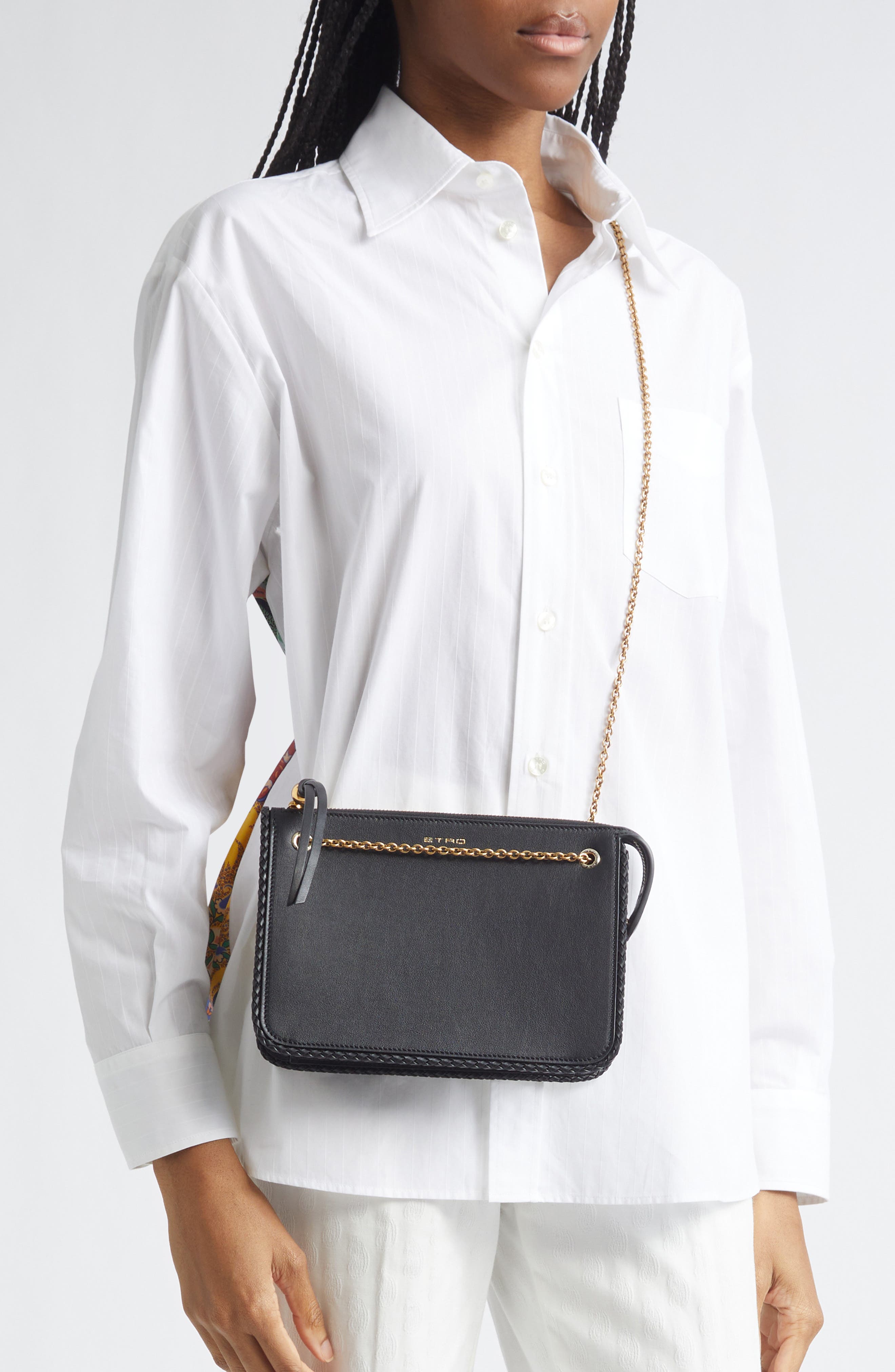 Etro Leather Crossbody Bag, Alternate, color, Uni Black