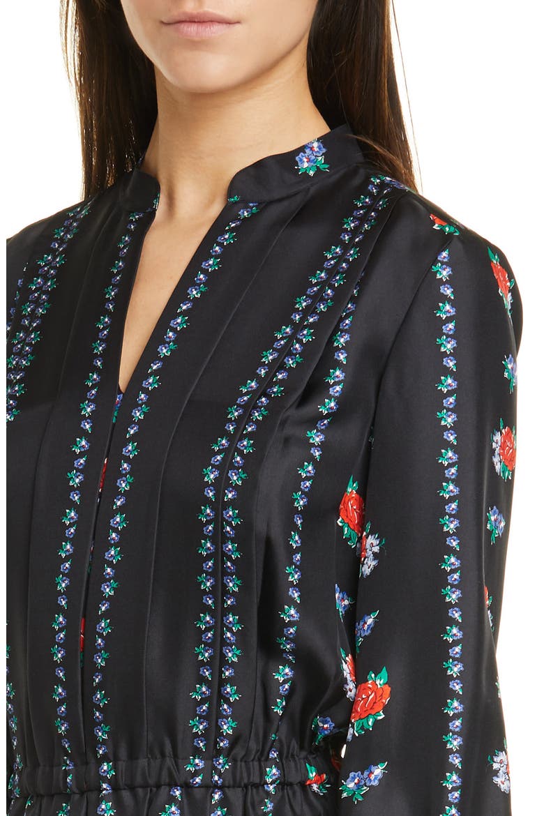 Floral Stripe Long Sleeve Silk Midi Dress, Alternate, color, HEIRLOOM STRIPE