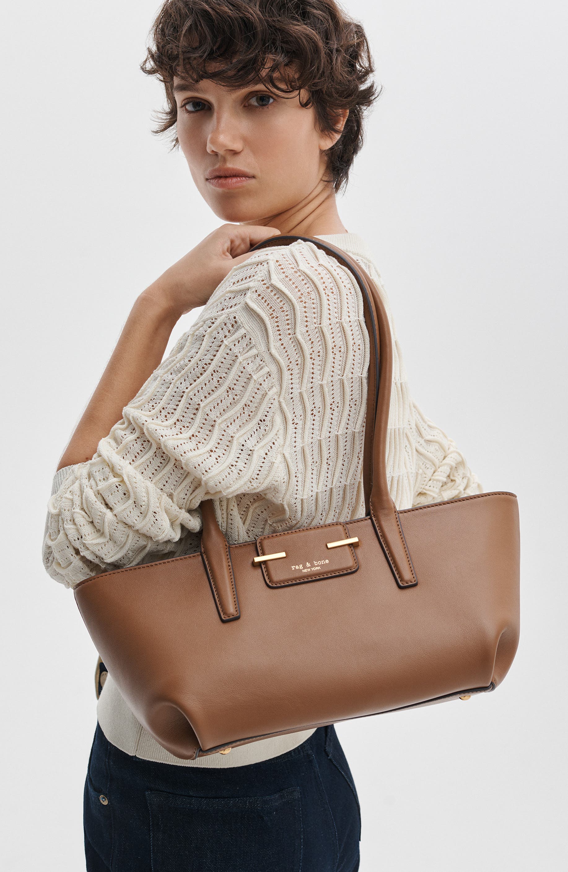 rag & bone Realm Leather Satchel, Alternate, color, Golden Brown