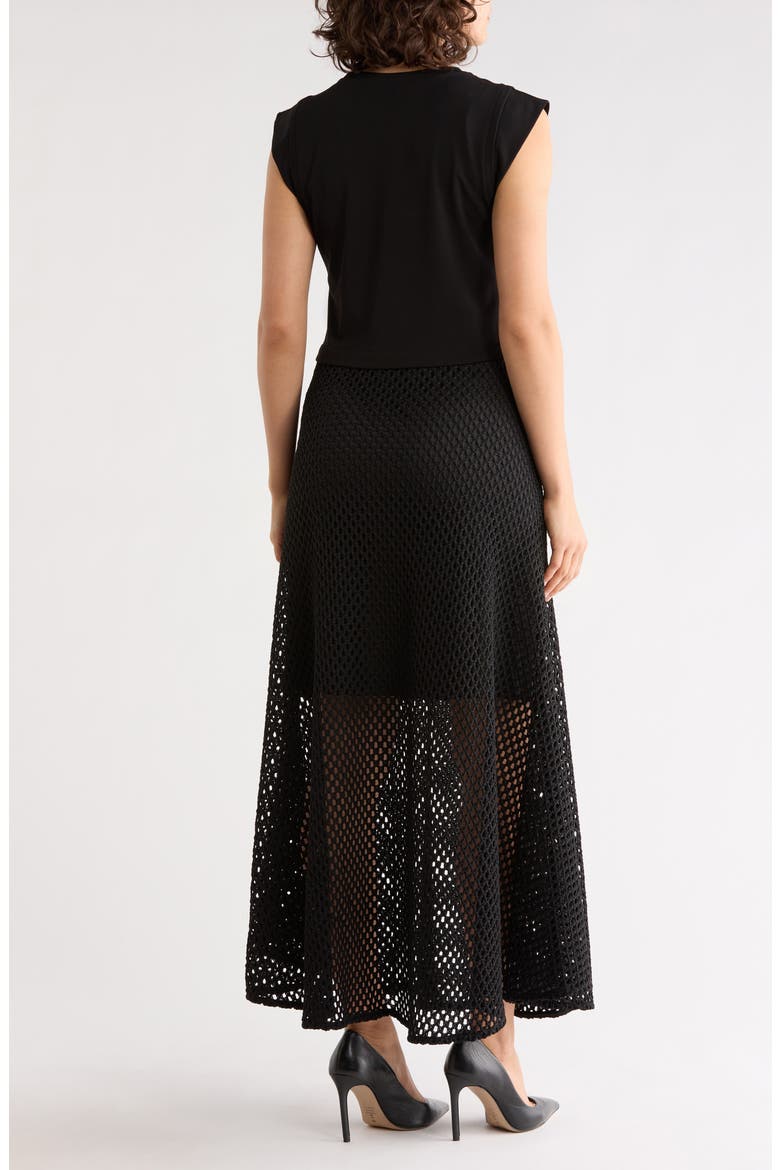 Mesh Trim Dress, Alternate, color, BLACK