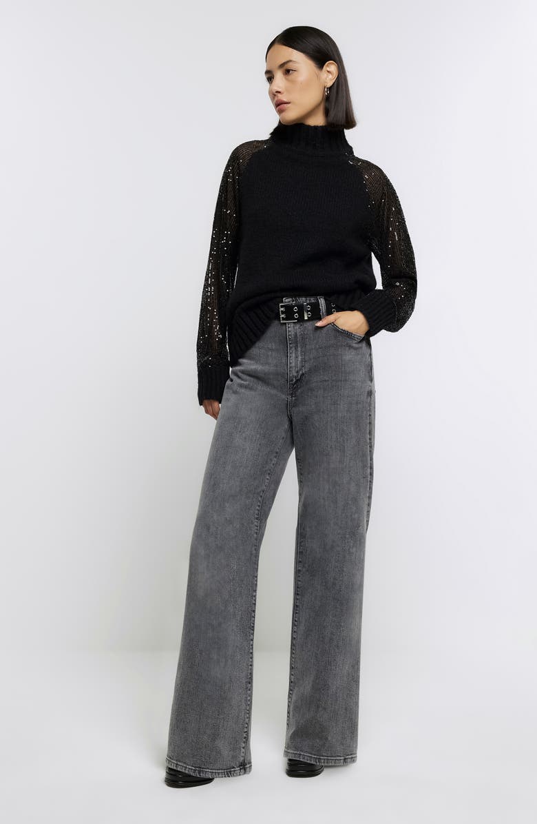 River Island Sequin Sleeve Sweater, Alternate, color,