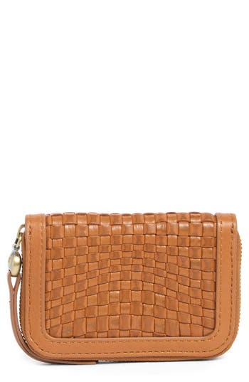 Hobo Small Nila Woven Leather Zip Around Wallet In Wheat