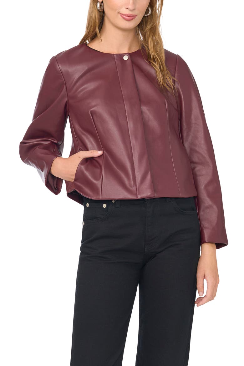 Cropped Faux Leather Jacket, Main, color, BERRY ROYALE