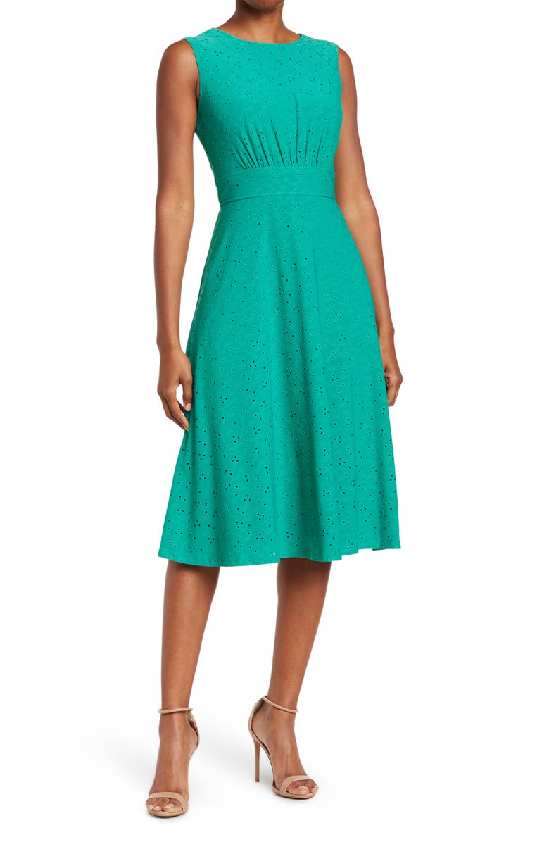 London Times Sleeveless Eyelet Midi Dress, Main, color,
