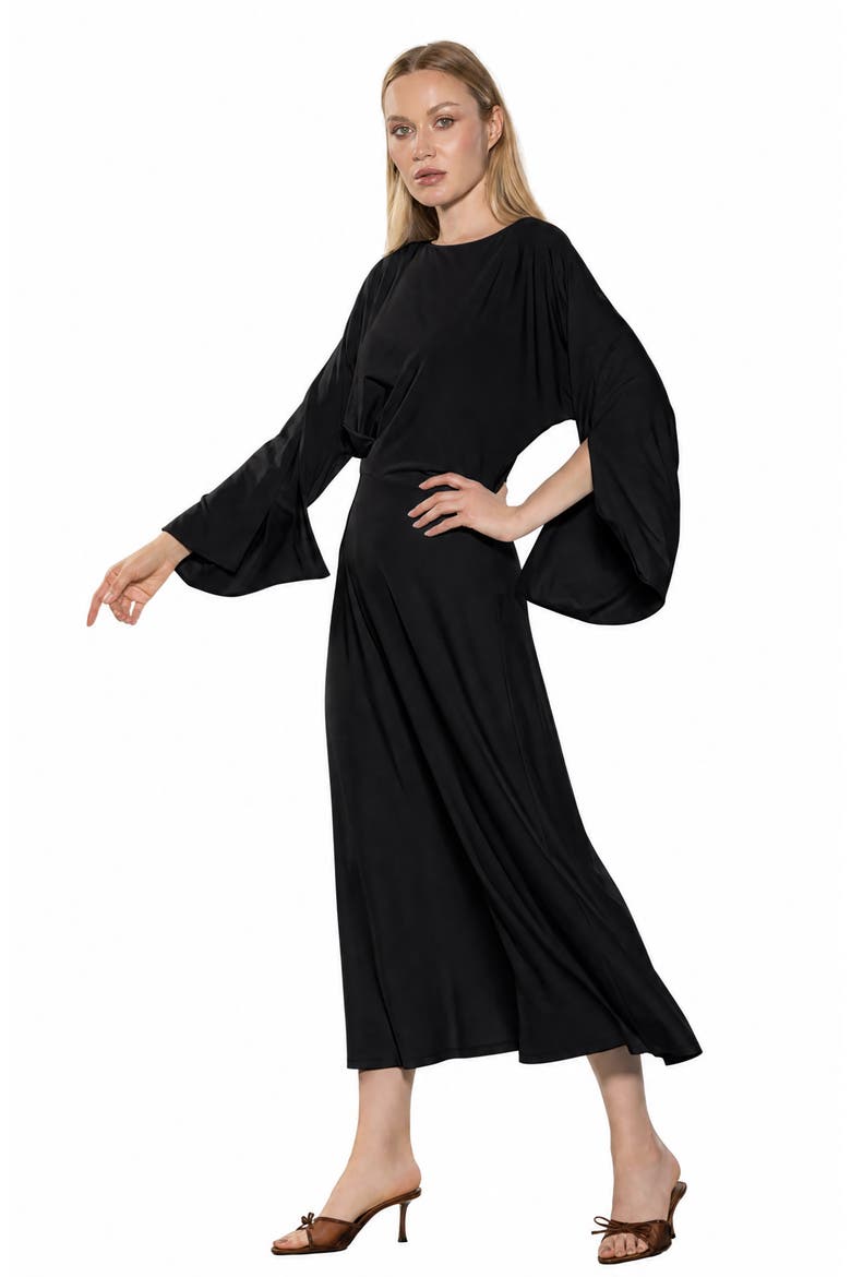 Cleo Boat Neck Trumpet Sleeve Midi Dress, Alternate, color, BLACK