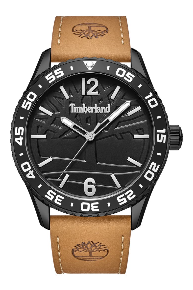 Sport Leather Strap Watch, 44mm, Main, color, TAN