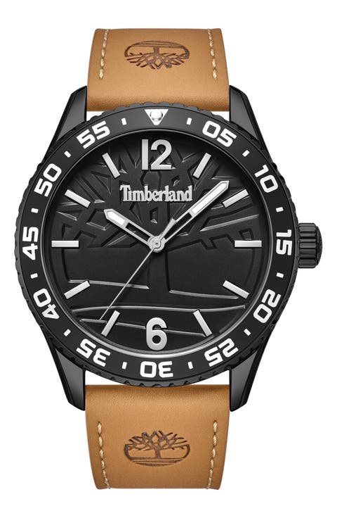 Sport Leather Strap Watch, 44mm