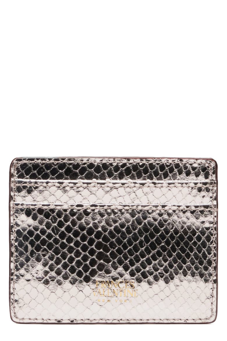 Snakeskin Embossed Metallic Leather Card Case, Main, color, SILVER