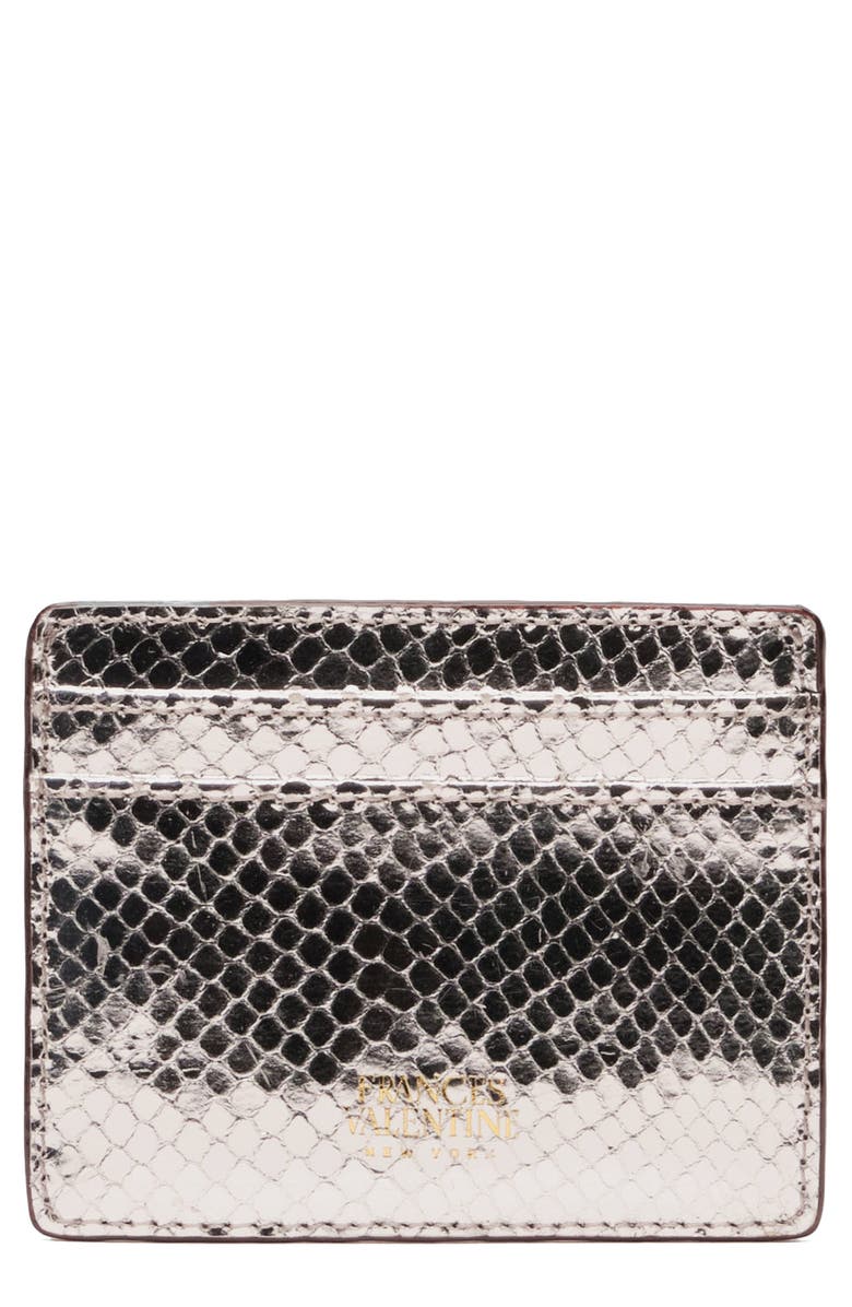 Frances Valentine Snakeskin Embossed Metallic Leather Card Case, Main, color, Silver