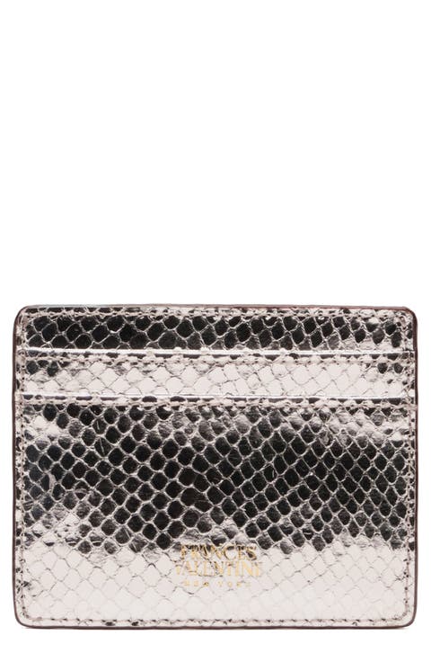 Snakeskin Embossed Metallic Leather Card Case