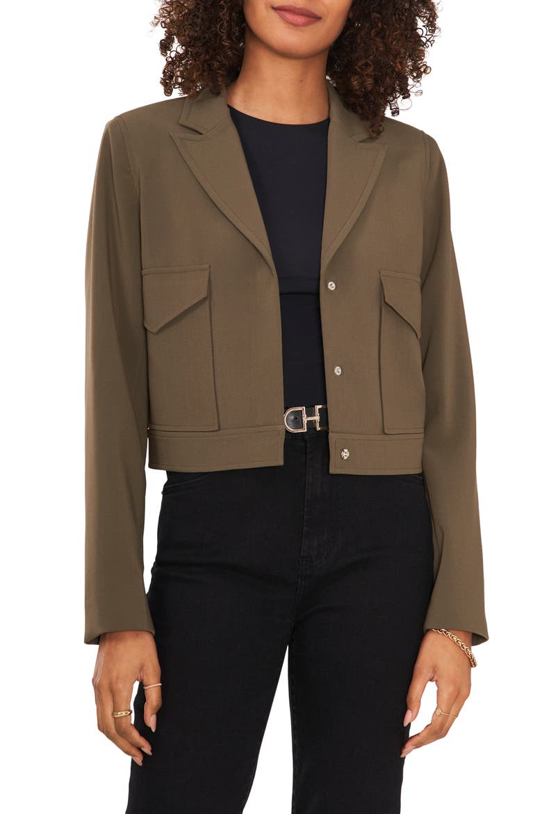 Notched Lapel Crop Blazer, Main, color, LIGHT OLIVE