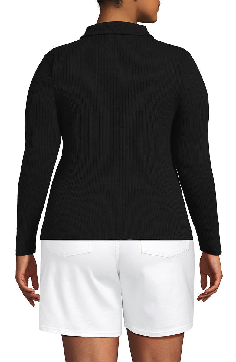 Lands' End Long Sleeve Pointelle Rib Keyhole Polo Top, Alternate, color, Black