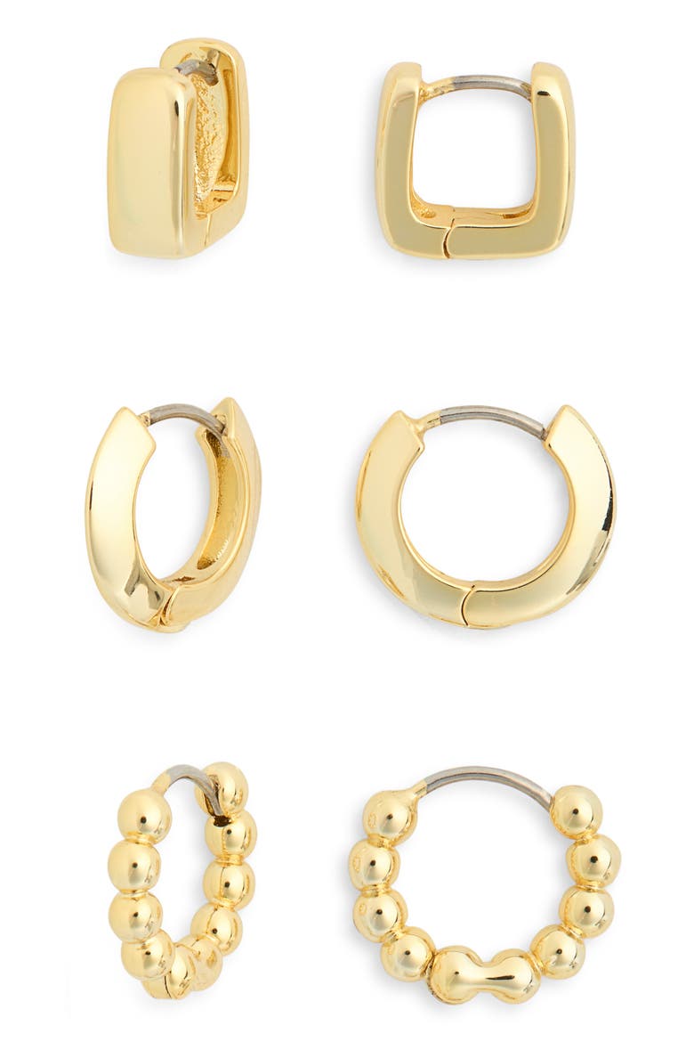 Set of 3 Demi Fine Hoop Earrings, Main, color, GOLD