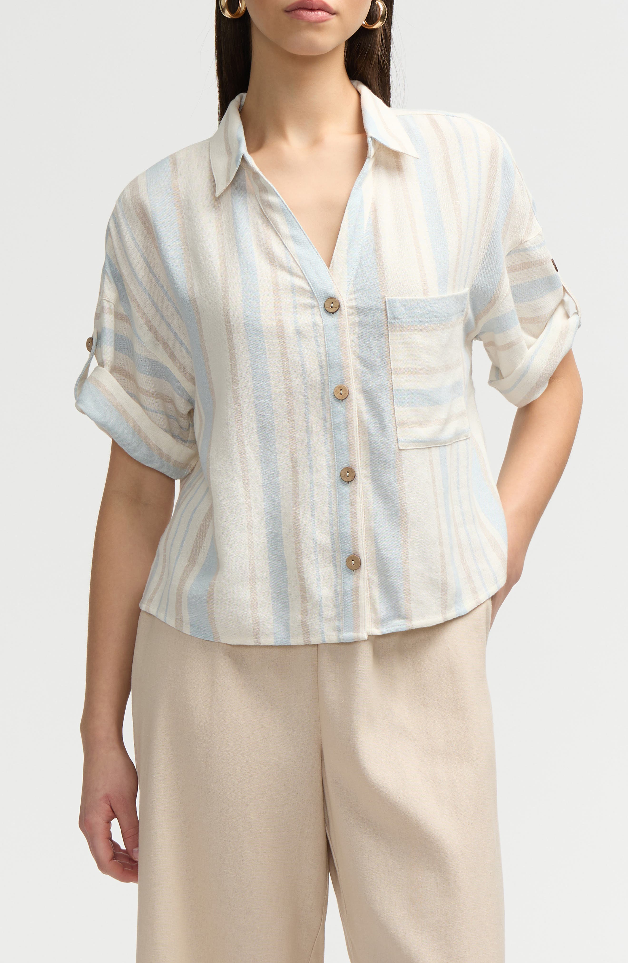 NVLT Short Sleeve Crop Button-Up Shirt