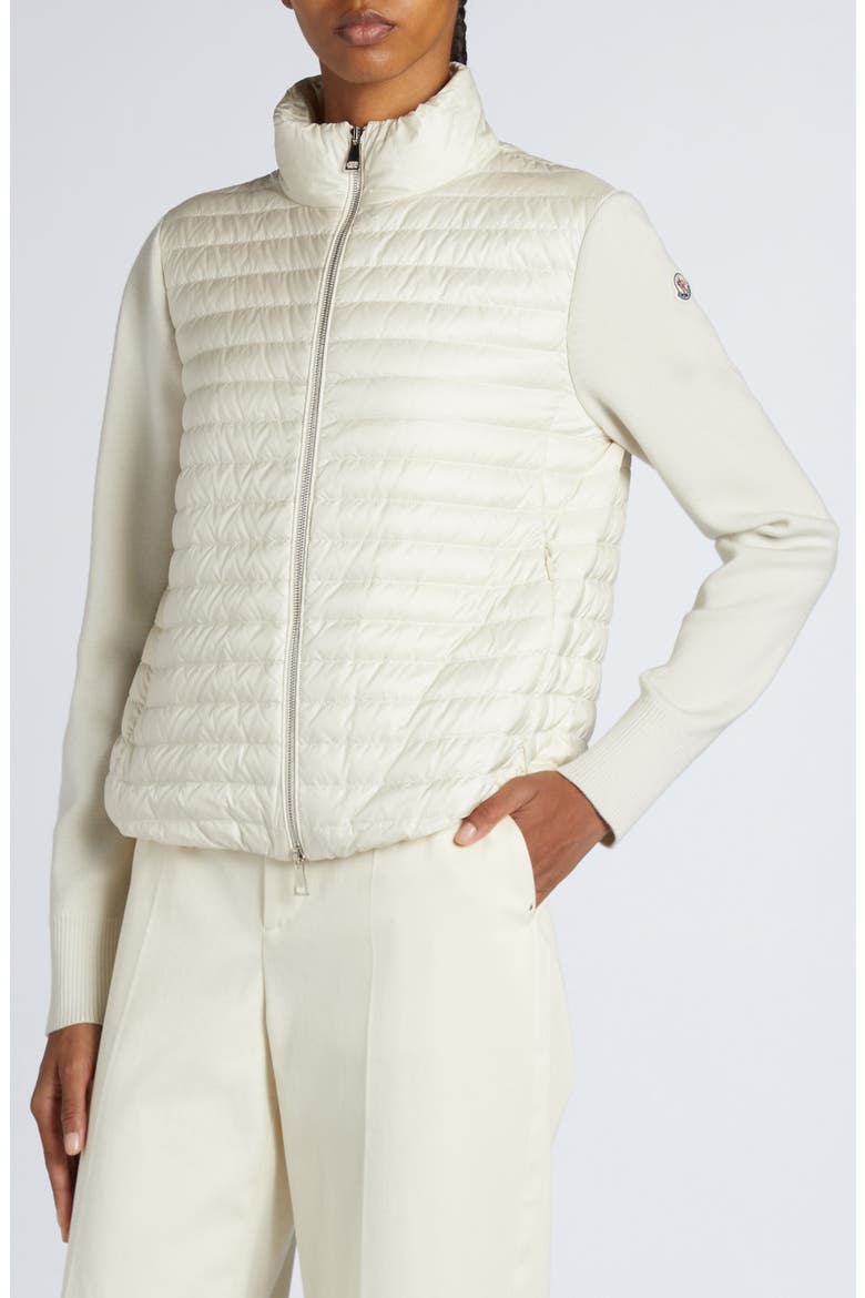 Quilted Down & Virgin Wool Knit Cardigan, Alternate, color, PEARL WHITE