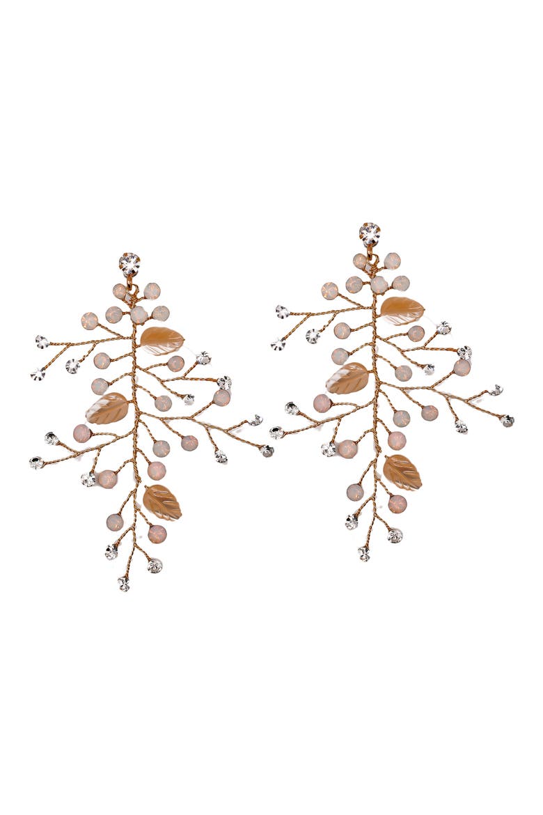 Falling Leaves Crystal Drop Earrings, Main, color, GOLD