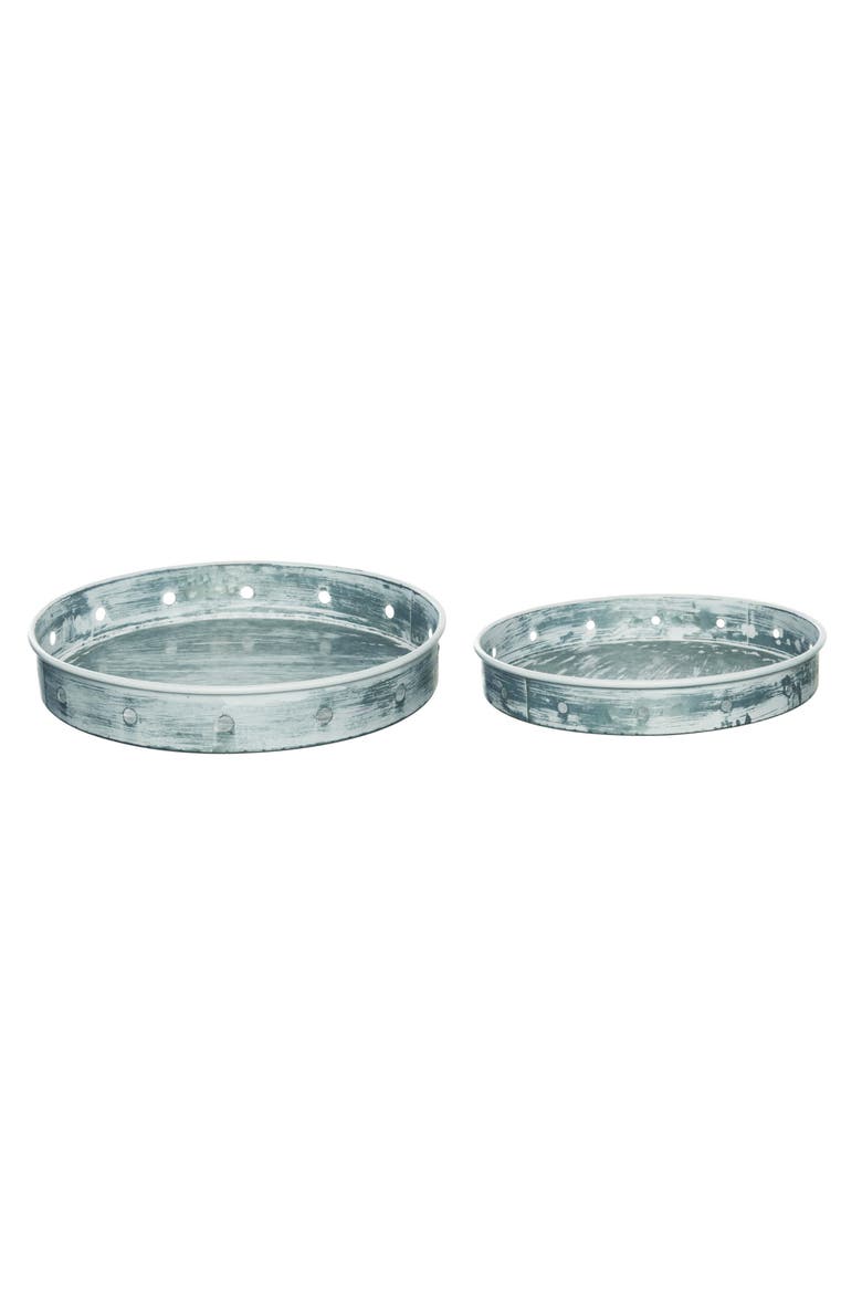 15.75 in Gray Spring Nested Whitewashed Metal Trays Set of 2 Decorative Platters for Home Decor, Main, color, Gray