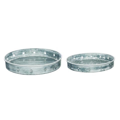 15.75 in Gray Spring Nested Whitewashed Metal Trays Set of 2 Decorative Platters for Home Decor