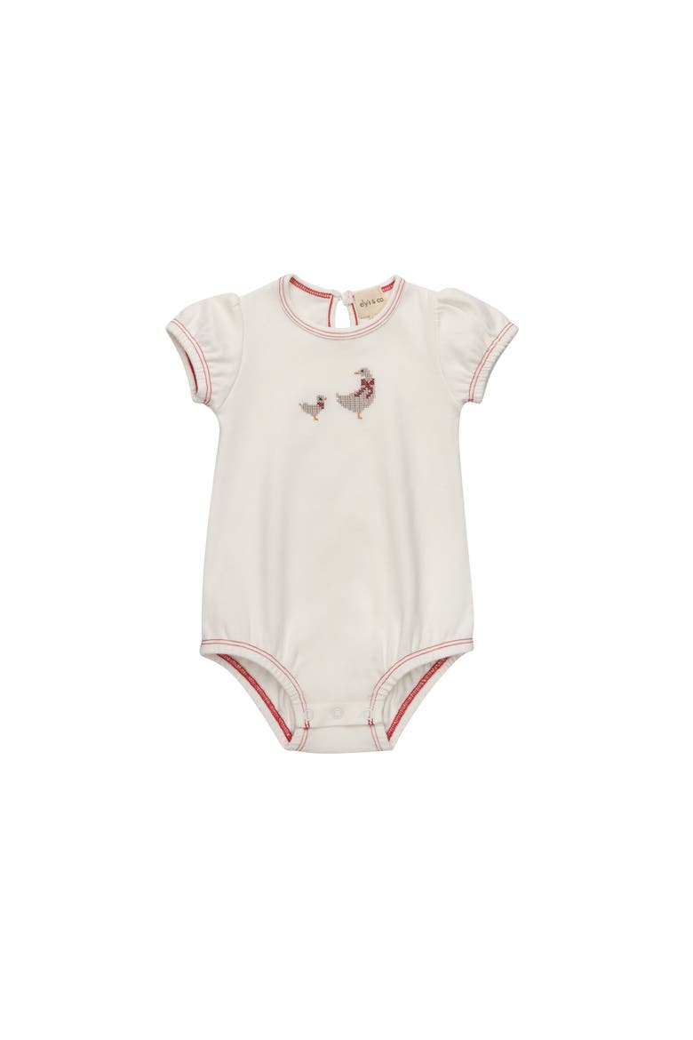 Cross Stitch Duckling Collection - Romper for Girls, Main, color, Ivory/Pink