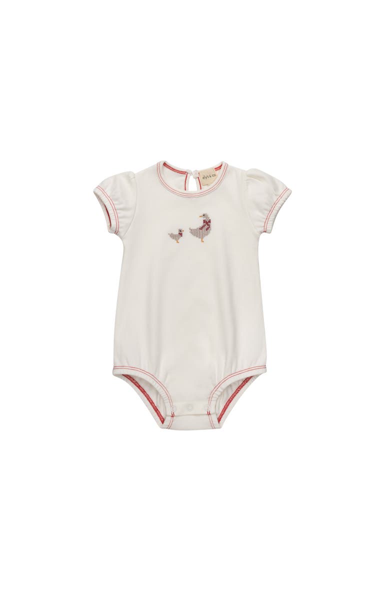 Ely's & Co. Cross Stitch Duckling Collection - Romper for Girls, Main, color, Ivory/Pink