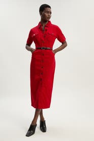 Karen Millen Petite Denim Short Sleeve Shirt Dress