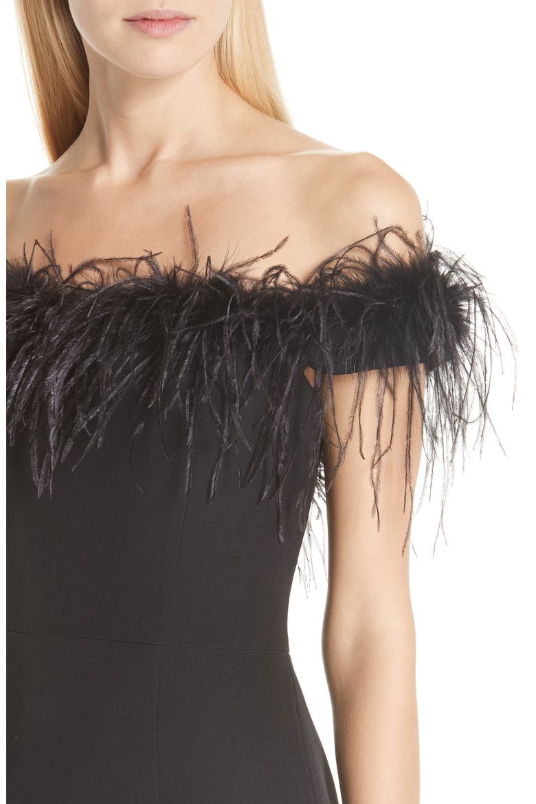 Elle Off the Shoulder Feather Detail Dress, Alternate, color, BLACK