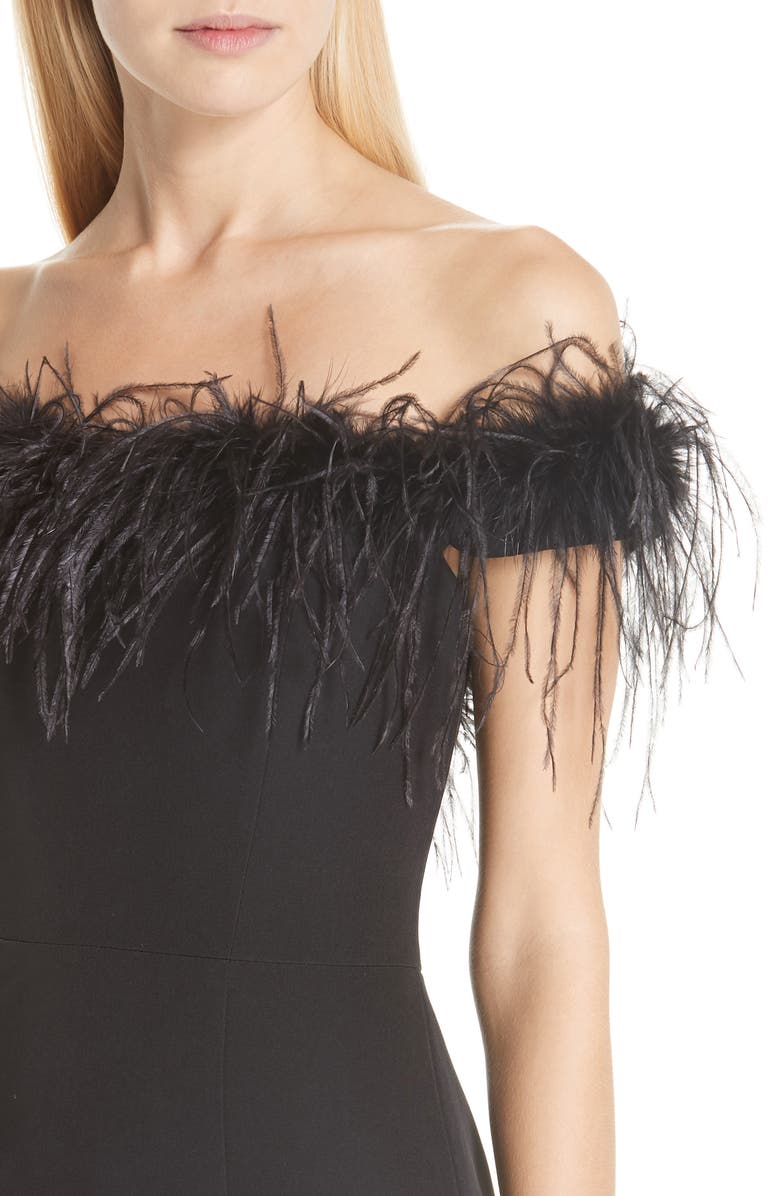 Milly Elle Off the Shoulder Feather Detail Dress, Alternate, color, 