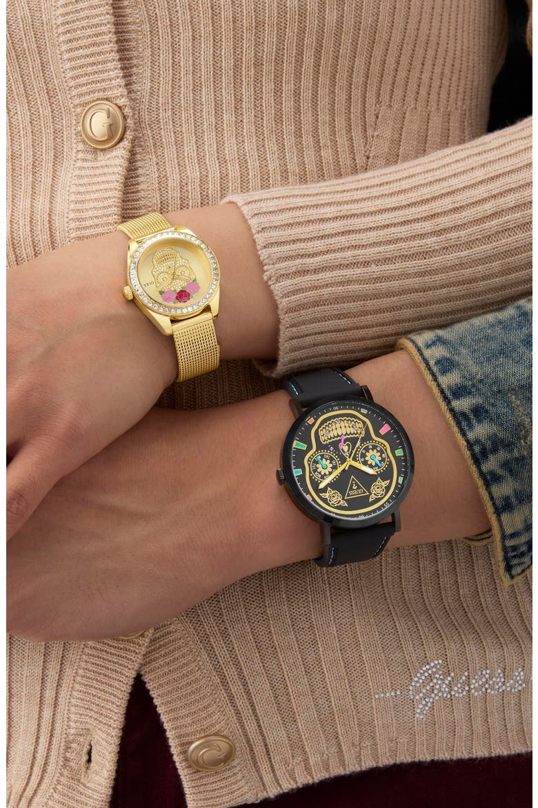 Day of the Dead Goldtone Mesh Strap Watch, 30mm, Alternate, color, GOLD TONE