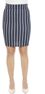 24seven Comfort Apparel Womens Striped Elastic Waist Knee Length Pencil Skirt