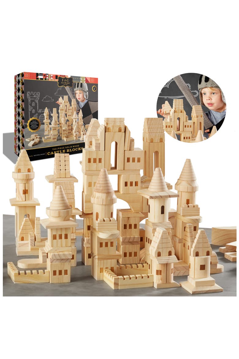 150-Piece Wood Castle Building Block Set, Alternate, color, BEIGE