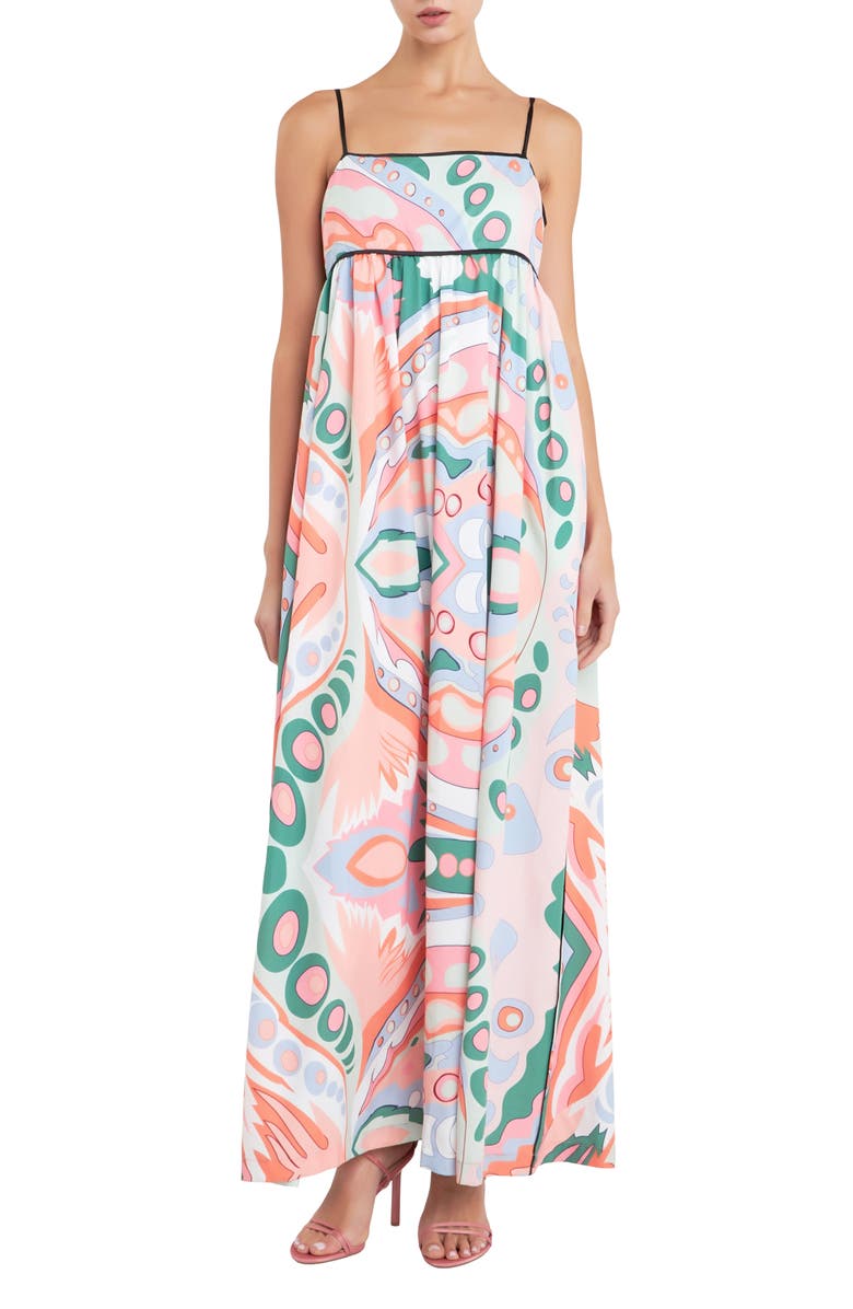 English Factory Abstract Print Empire Waist Maxi Dress, Main, color, Pink Multi