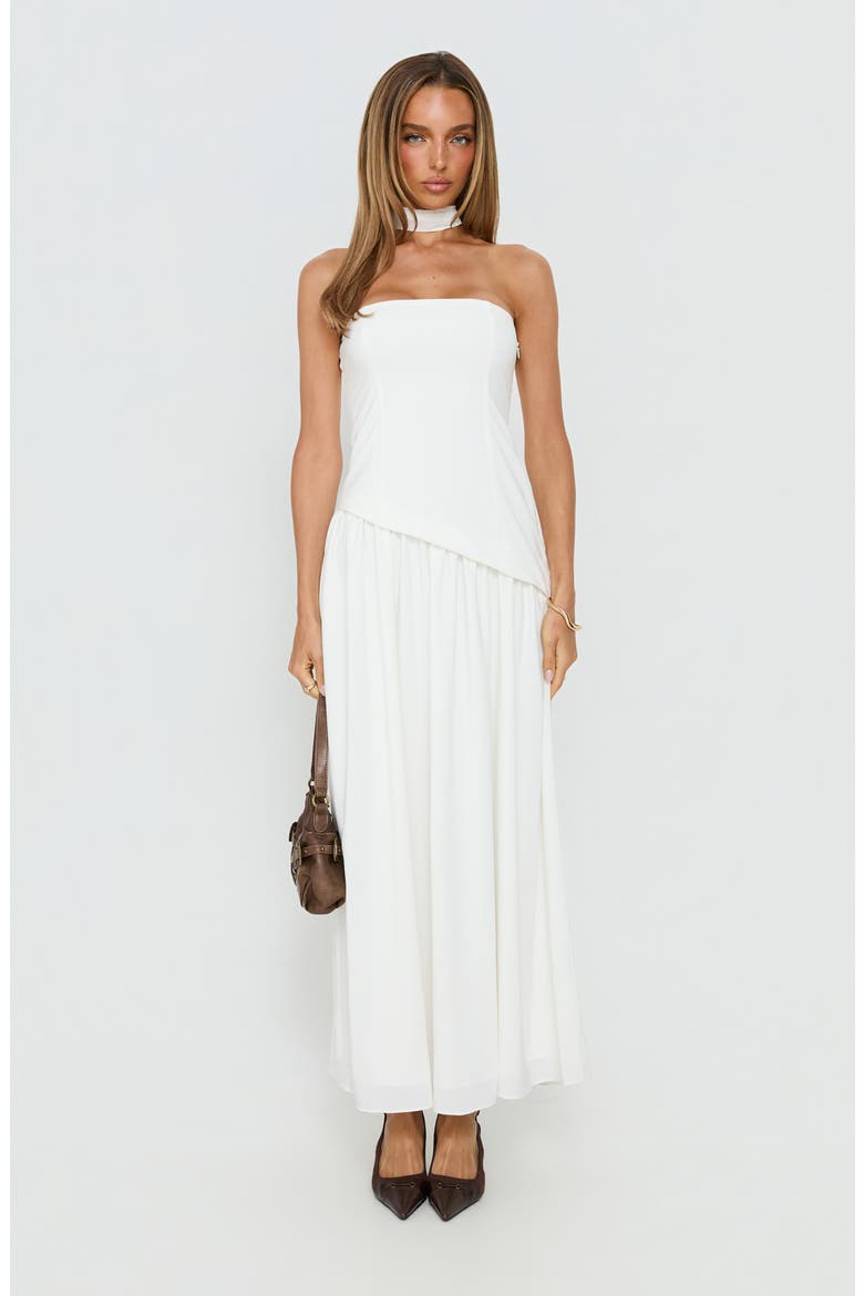 Odela Strapless Drop Waist Scarf Hem Dress, Alternate, color, WHITE
