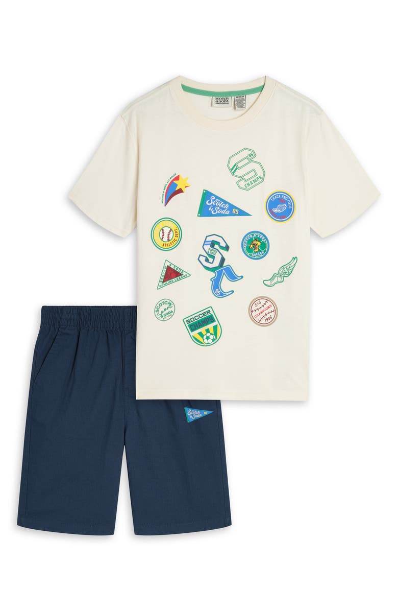 Scotch & Soda Kids' Graphic T-Shirt & Matching Shorts Set, Main, color, Eggnog