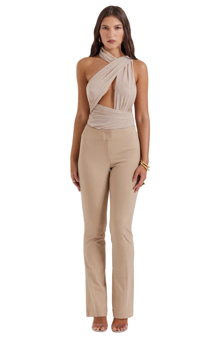 HOUSE OF CB Ruched Cutout Bodysuit, Alternate, color, White Pepper