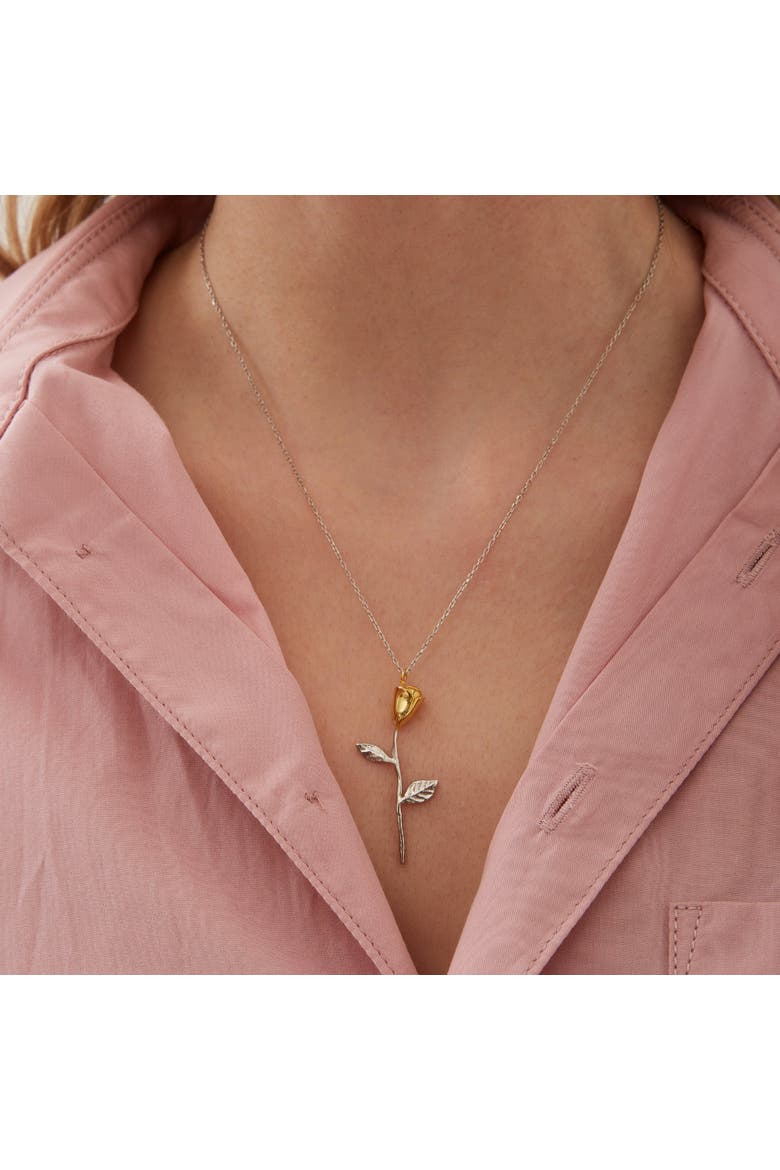 Gold Color Rose Sterling Silver Necklace, Alternate, color, Silver
