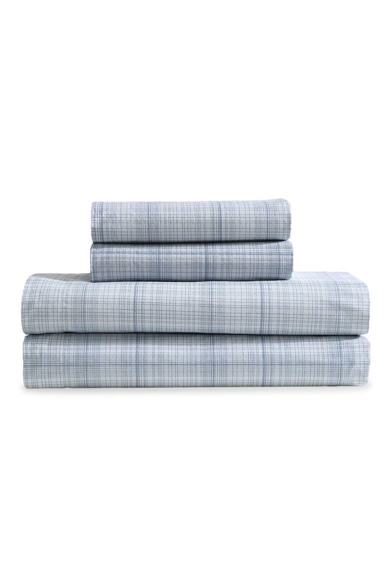 Multi Grid 200 Thread Count Cotton Percale Sheet Set, Main, color, LIGHT / MEDIUM BLUE