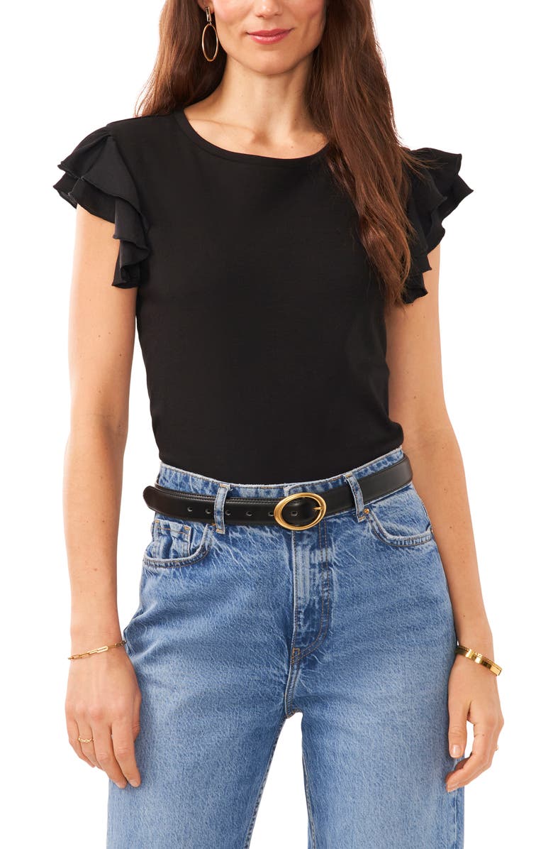 Vince Camuto Tiered Ruffle Sleeve Cotton Blend Top, Main, color,