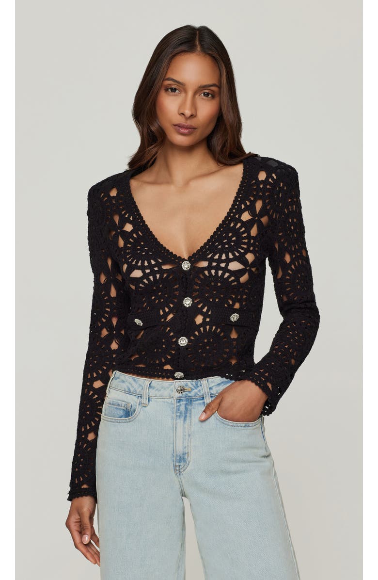 Generation Love Melody Crochet Cardigan, Main, color, Black