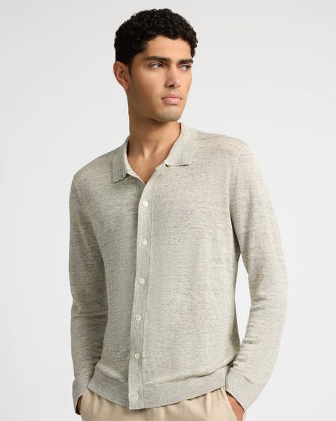 Linen Long Sleeve Sweater Polo