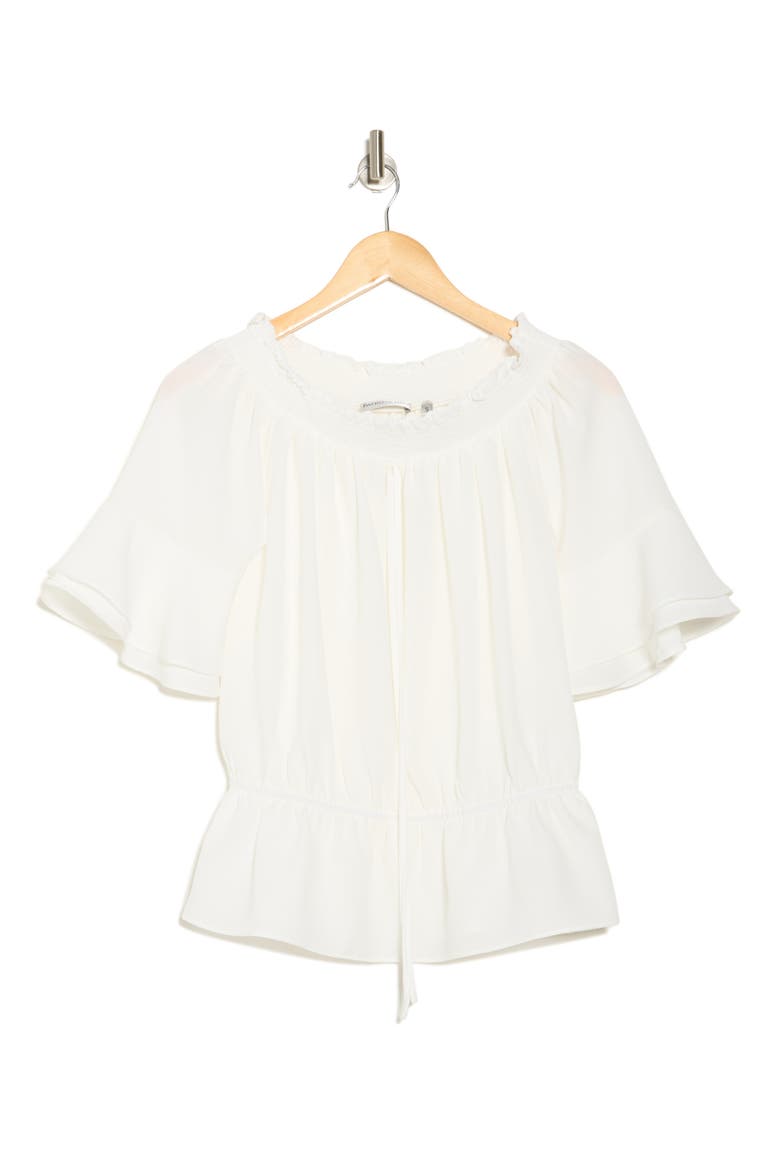 Ruffle Sleeve Peplum Top, Alternate, color, OFF WHITE