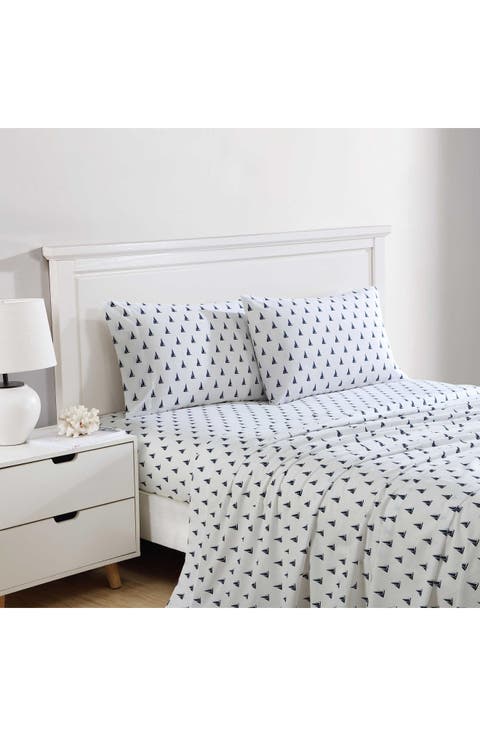 Windtale Boat Print 200 Thread Count Cotton Percale Sheet Set