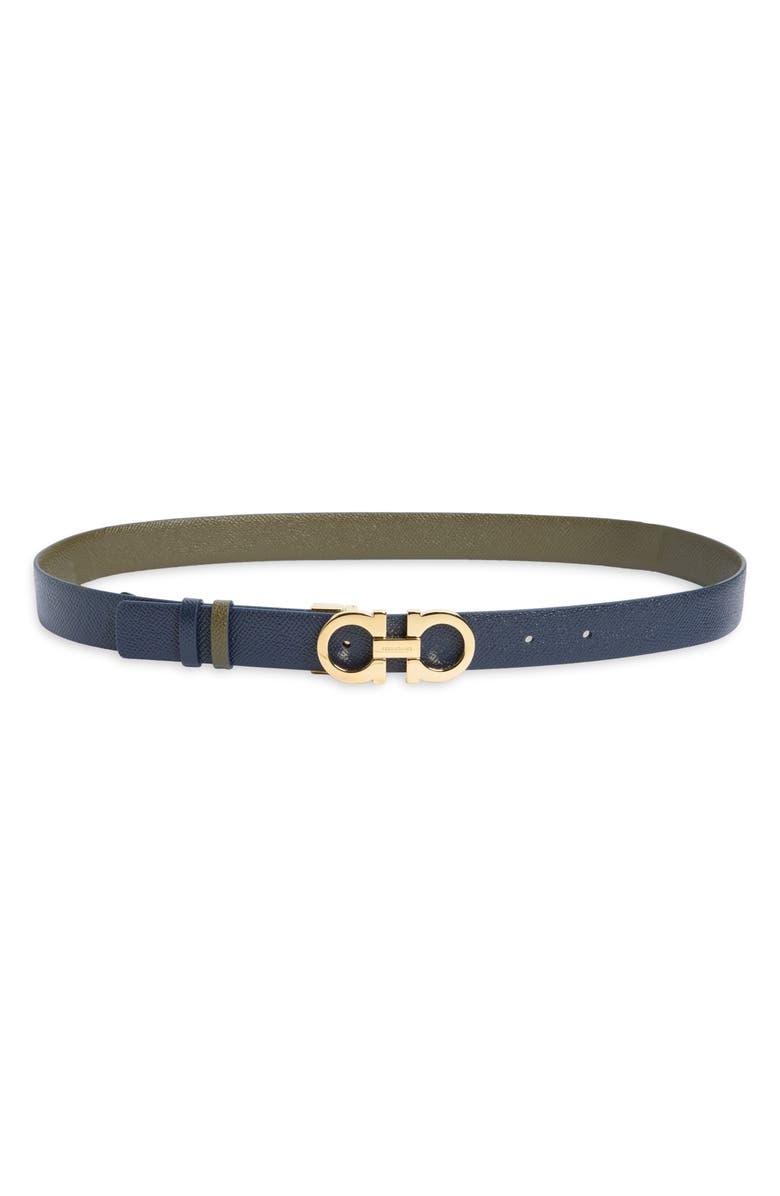 FERRAGAMO Double Gancio Reversible Leather Belt, Alternate, color, New Olive New Navy